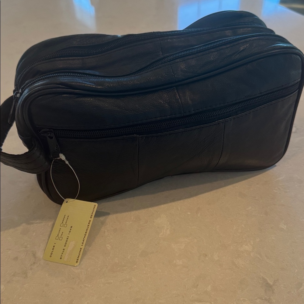 Classic Black Leather Toiletry Bag